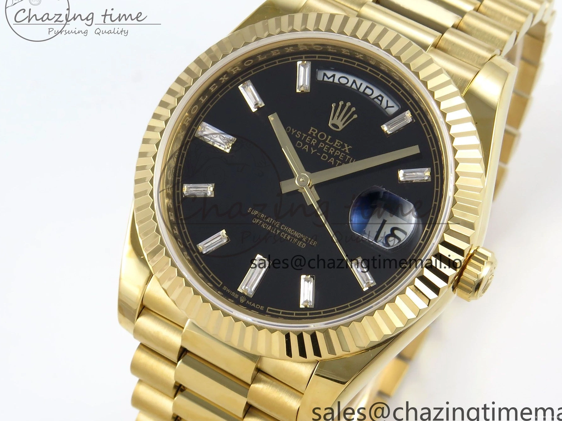 Good Copy Rolex Watches Bracelet 842 on Dial Best Date (Gain Contemporary Edition Weight) Day VR3255 Black YG 1:1 Crystal 228238 KF 40 President 0113